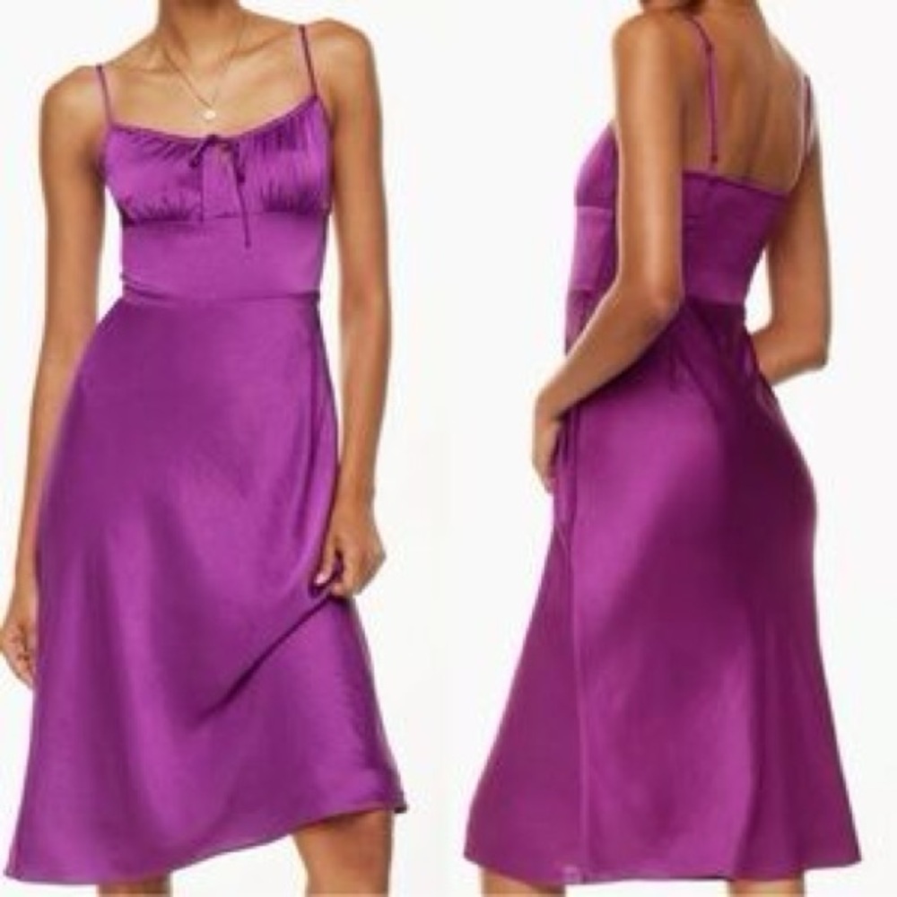 Purple Satin Slip Dress with Spaghetti Straps - Picture 3 of 6